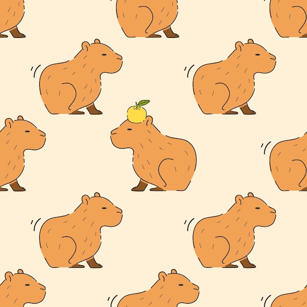 Carino capybara seamless pattern sfondo disegno vettoriale capibara seduta drawingxa