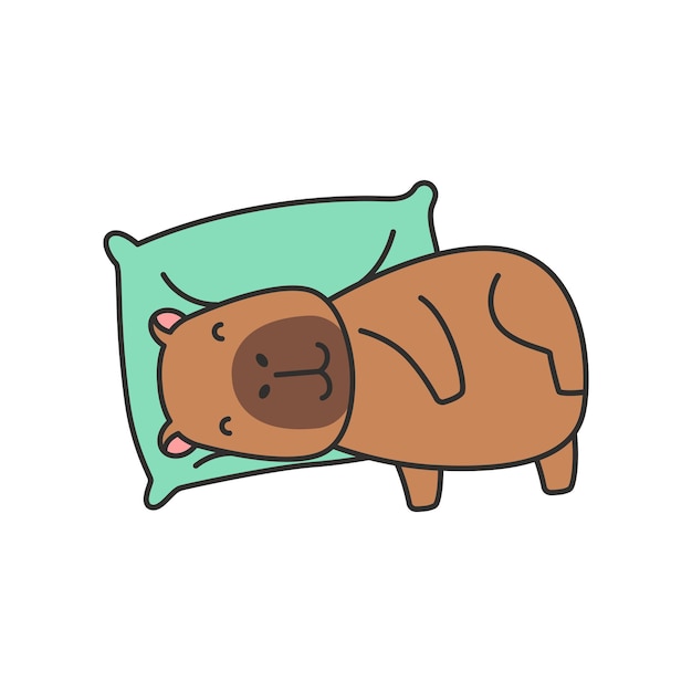 Милая капибара спит на подушке Векторная иллюстрация в стиле мультфильма