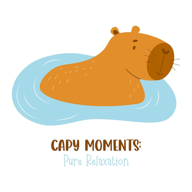 Vector cute capybara in water postcard with funny animal character rodent