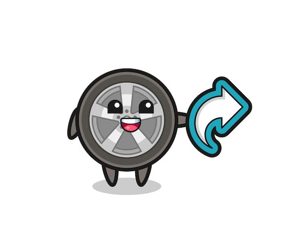 Симпатичное автомобильное колесо удерживает символ доли в социальных сетях, милый стильный дизайн для футболки, стикер, элемент логотипа