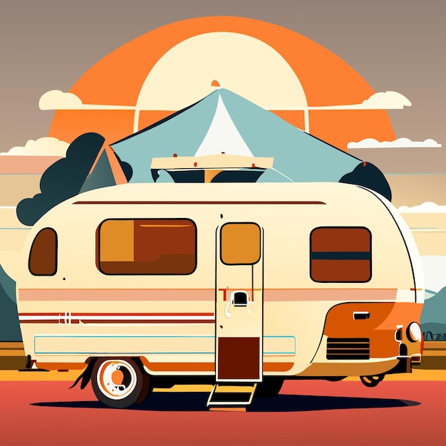 Vector cute caravan vector illustration camping