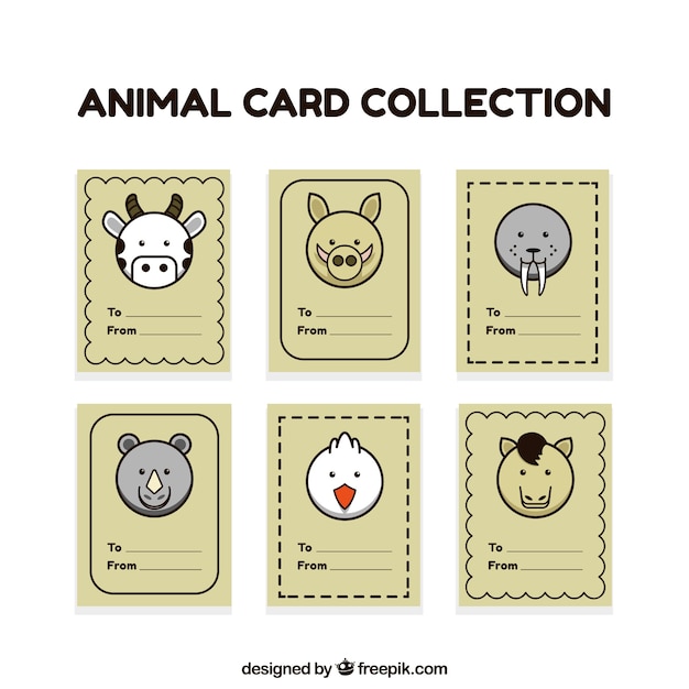 Cute card collection with animal faces