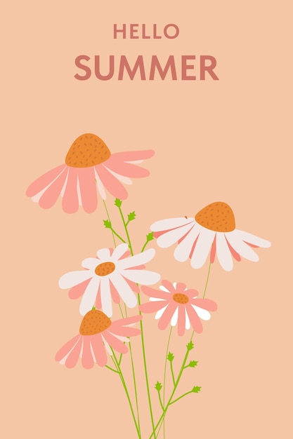 벡터 <unk>꽃이 있는 귀여운 카드 안하세요 여름