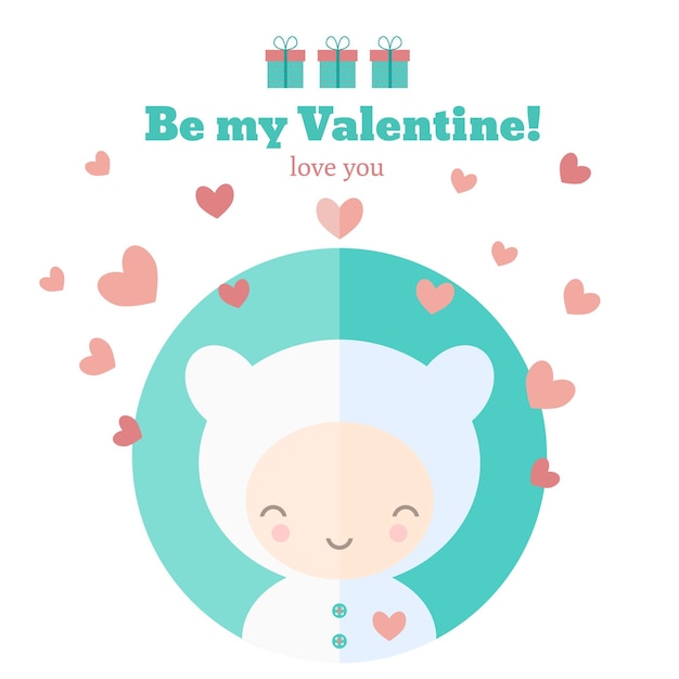 Cute card with funny character Vector invitation for Valentines day