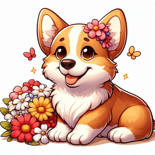 Cute cardigan welsh corgi dog cartoon vector style white background