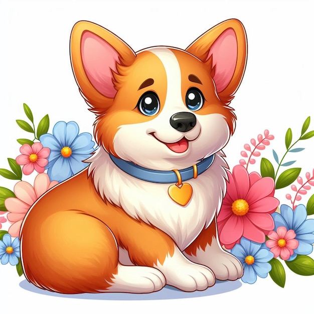 Cute Cardigan Welsh Corgi Dog cartoon Vector Style white background