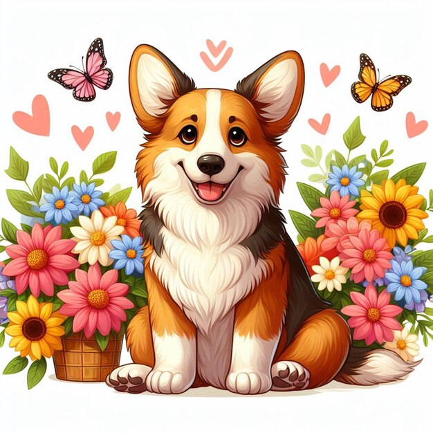 Cute Cardigan Welsh Corgi Dog cartoon Vector Style white background