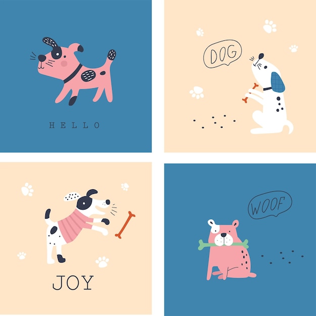 Симпатичные открытки или плакат с векторными иллюстрациями собак