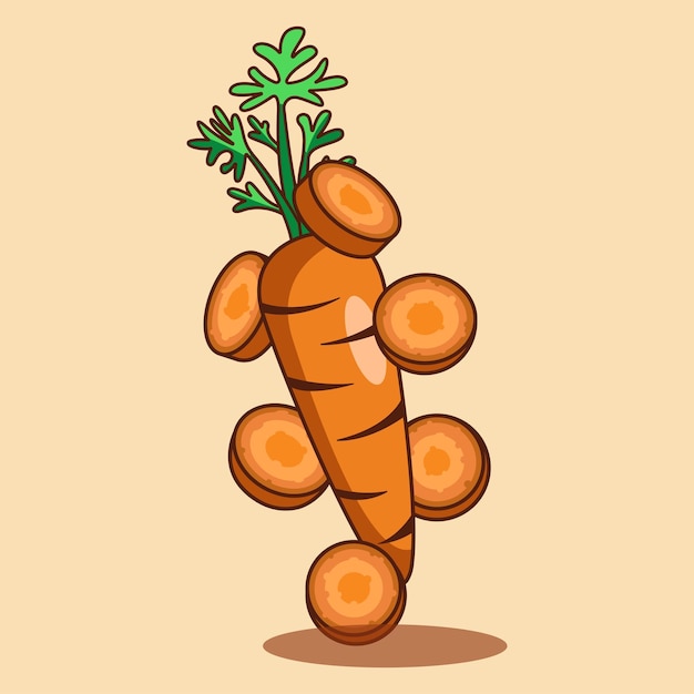 Cute carrot and carrot pieces flying around illustration Vector carrot art