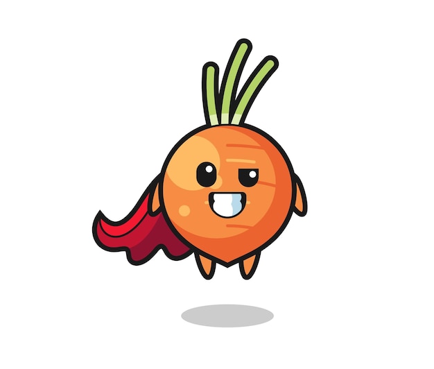 The cute carrot character as a flying superhero