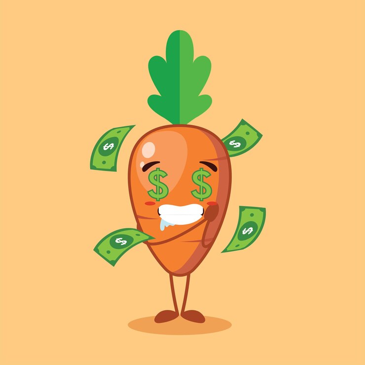 Vector 可愛いキャロットキャラクターは,大きな金額によって幸せで誘惑を感じます.