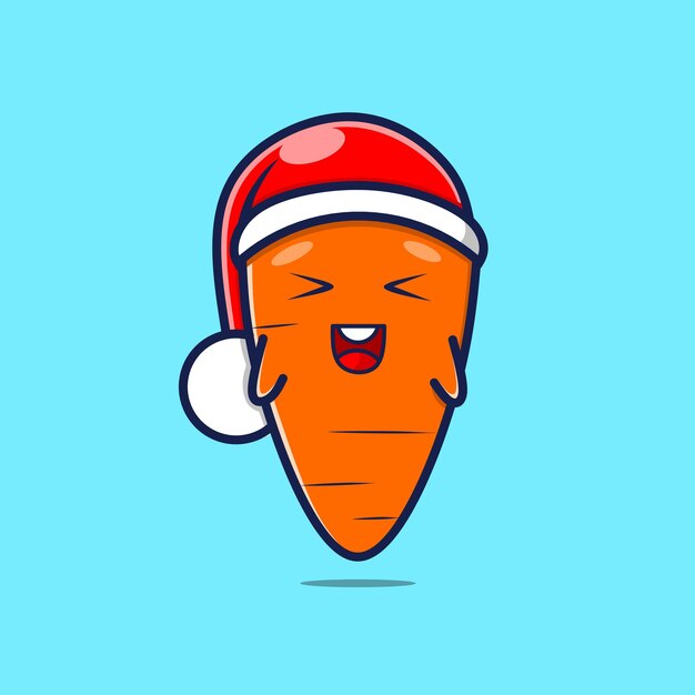 Vector cute carrot character with christmas hat