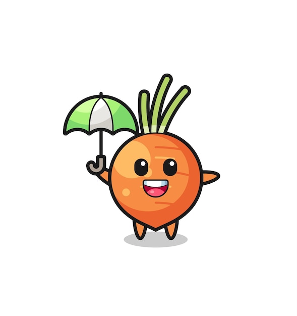 Cute carrot illustration holding an umbrella