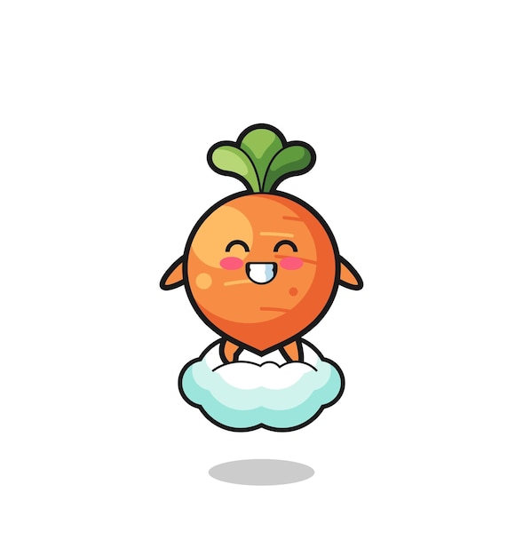 Cute carrot illustration riding a floating cloud