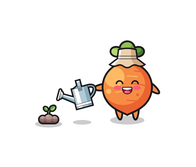 Cute carrot is watering plant seeds