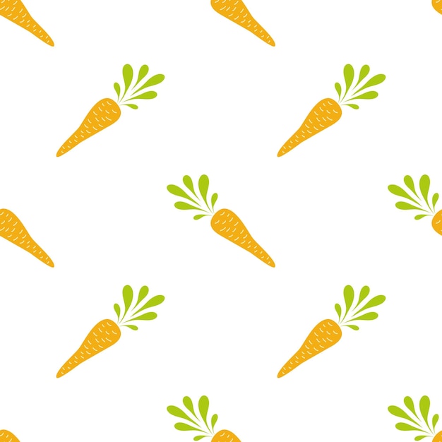Cute carrot seamless pattern Hand drawn vegetables texture for kitchen wallpaper textile fabric paper Food background Flat carrot design on white Vegan farm natural Vector illustration
