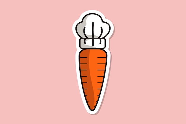 Cute carrot wearing chef cooking hat sticker illustrazione vettoriale iconica dell'oggetto di cottura della cucina