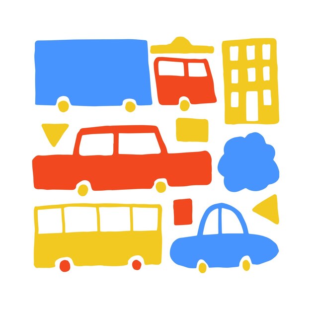 Cute cars flat vector illustration