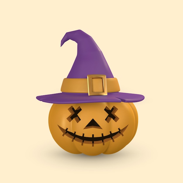 Cute cartoon 3d Halloween pumpkin with scary face Halloween concept Vector illustration