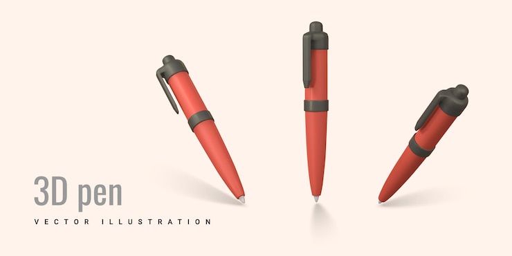 Vector cute cartoon 3d pen simple 3d ballpoint mechanical pen vector illustration