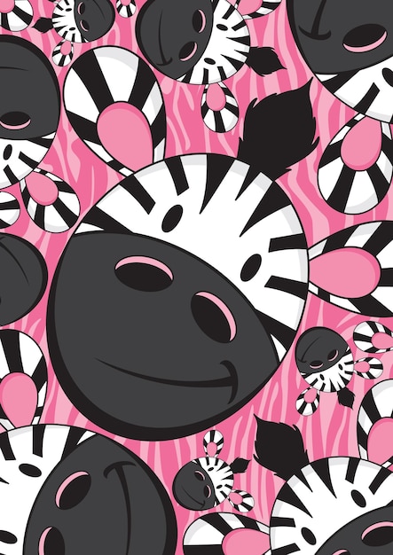 Cute Cartoon Adorable Zebra Illustration on Striped Pattern Background