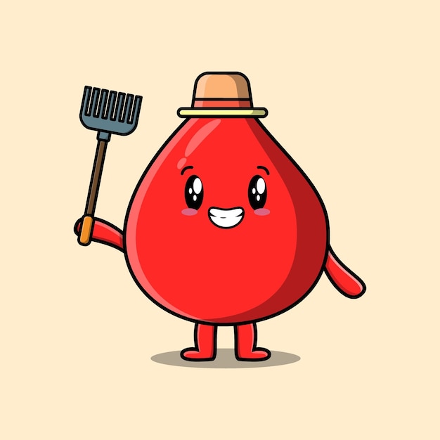 Cute cartoon Agricultural worker blood drop with pitchfork vector image cute modern style design