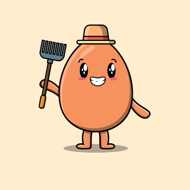 Cute cartoon Agricultural worker brown cute egg with pitchfork vector image cute modern style design