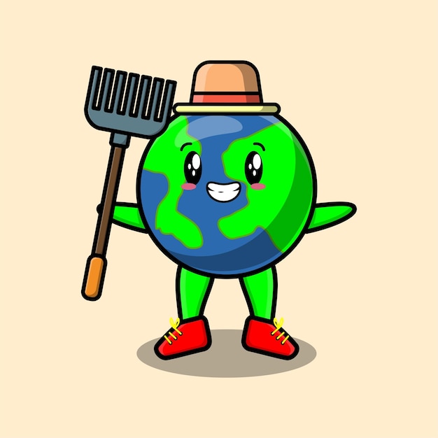 Cute cartoon Agricultural worker earth with pitchfork vector image cute modern style design