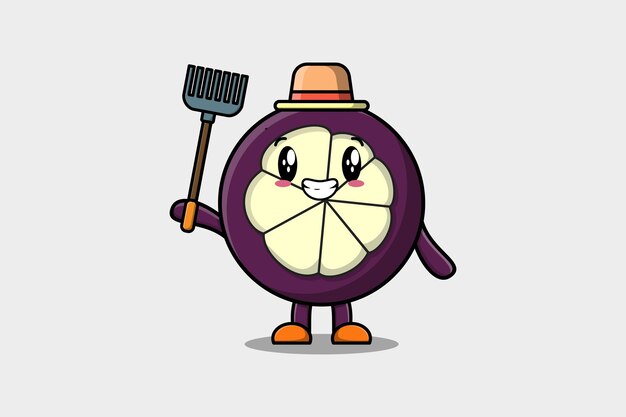 Cute cartoon agricultural worker mangosteen