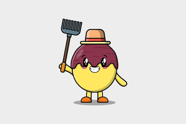 Cute cartoon Agricultural worker Sweet potato with pitchfork vector image cute modern style design