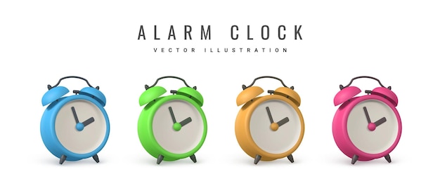 Cute cartoon alarm clock 3d realistic table clock with shaddow Vector illustration