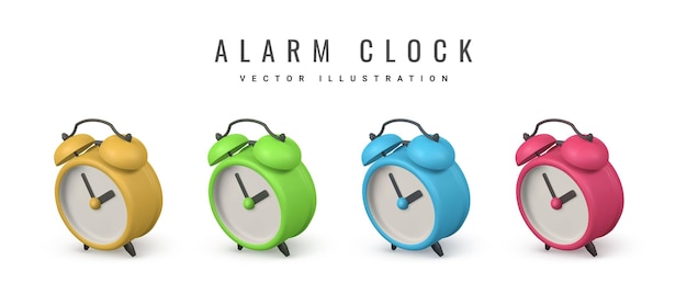 Cute cartoon alarm clock 3d realistic table clock with shaddow vector illustration