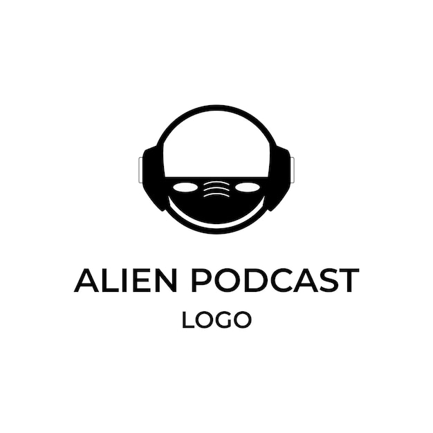 A cute cartoon alien is doing a radio broadcast Alien Headset DJ Music Podcast Alien Podcast logo