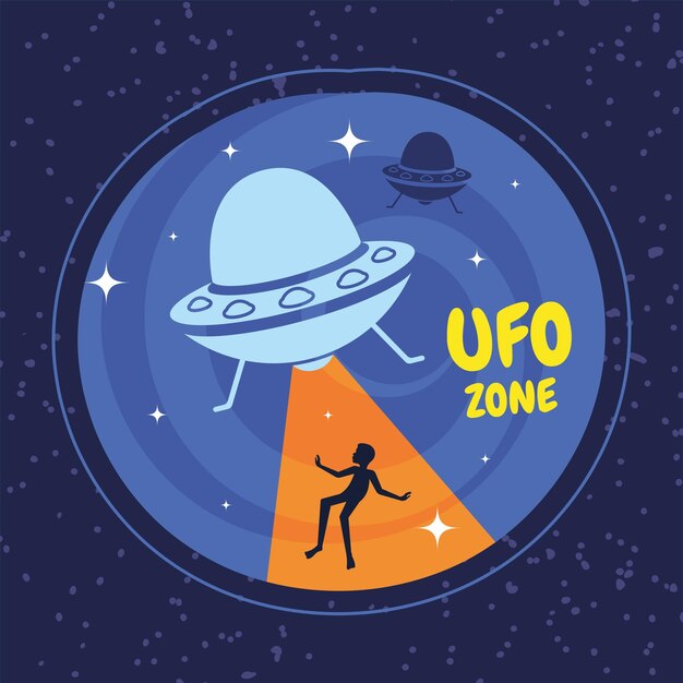 Cute cartoon alien UFO sticker Vector