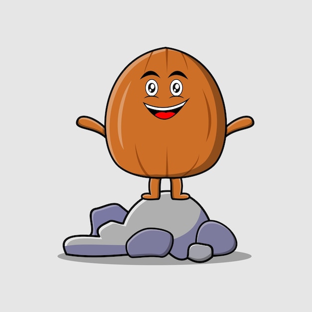 Cute cartoon Almond nut character standing in stone vector illustration in concept flat cartoon styl