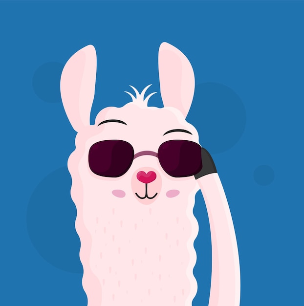 Vector cute cartoon alpaca drawing on bright background