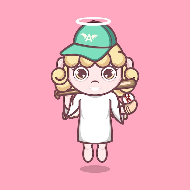 Vector cute cartoon angel baseball player