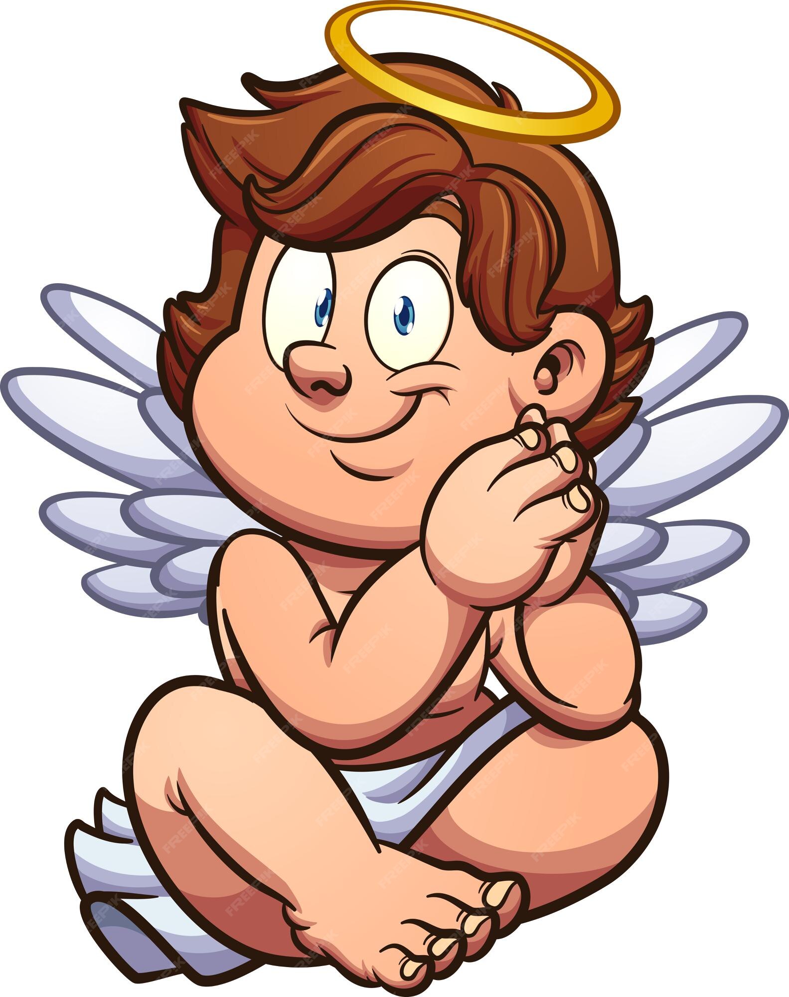 Premium Vector | Cute cartoon angel or cherub sitting down