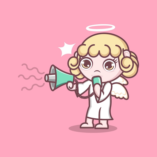 cute cartoon angel protesting using megaphone