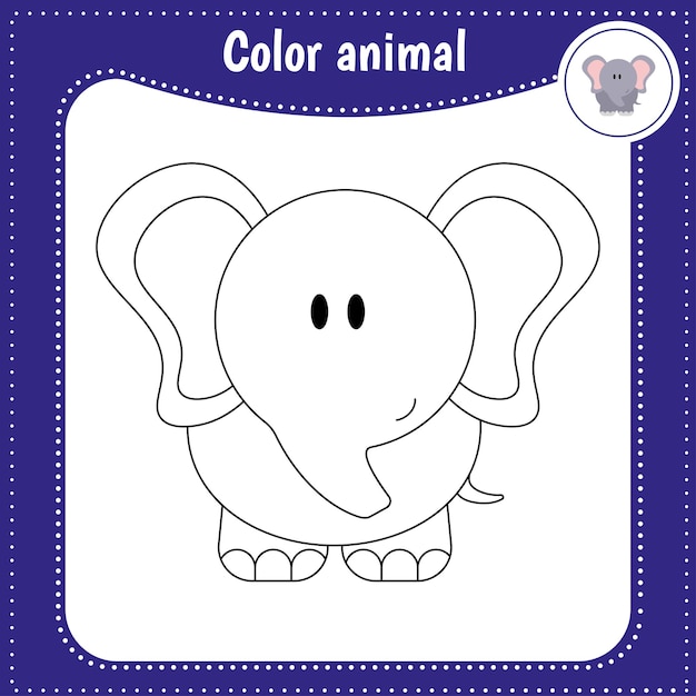 Cute cartoon animal  coloring page for kids Educational Game for Kids Vector illustration Color elephant