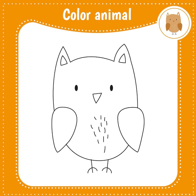 Cute cartoon animal  coloring page for kids educational game for kids vector illustration color owl