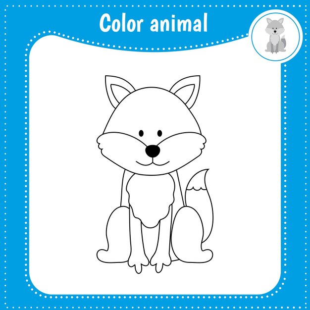 cute cartoon animal  coloring page for kids educational game for kids vector illustration color wolf