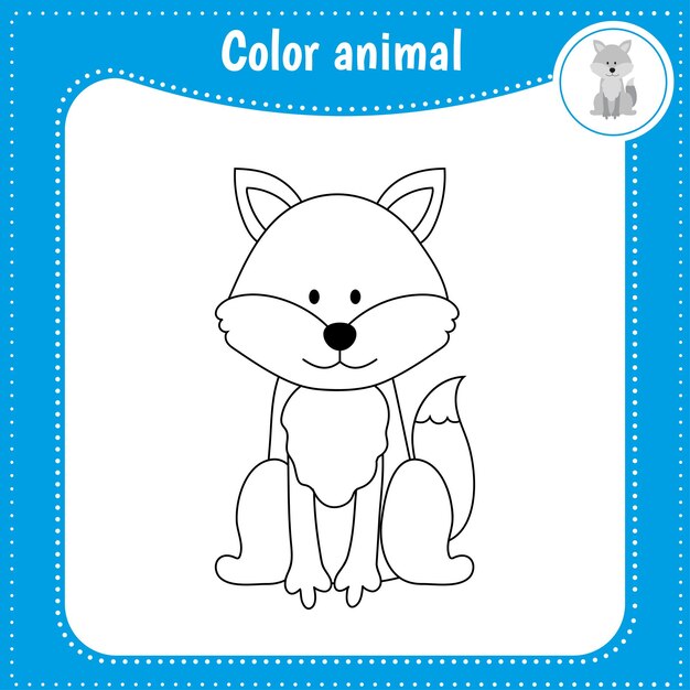 Cute cartoon animal  coloring page for kids Educational Game for Kids Vector illustration Color wolf