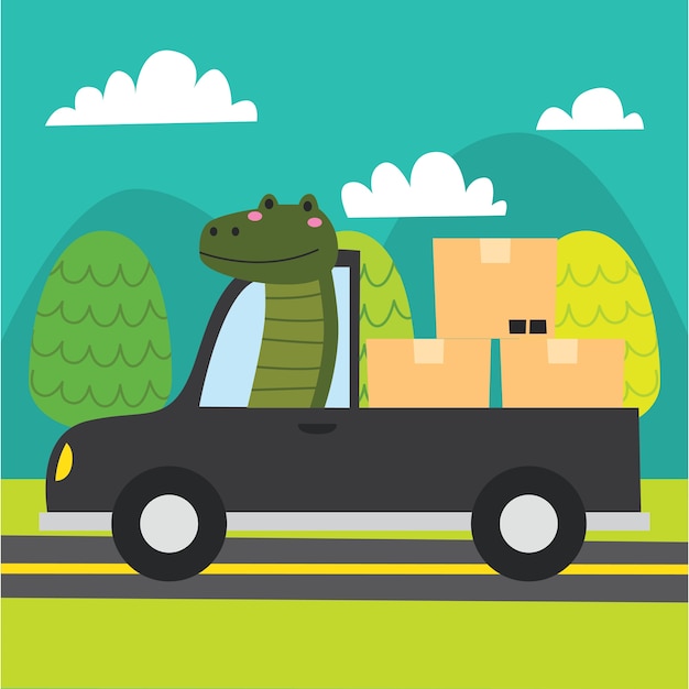 Cute cartoon animal in transportation card