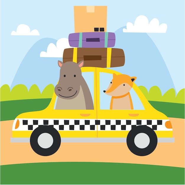 Vettore animale simpatico cartone animato in carta di trasporto