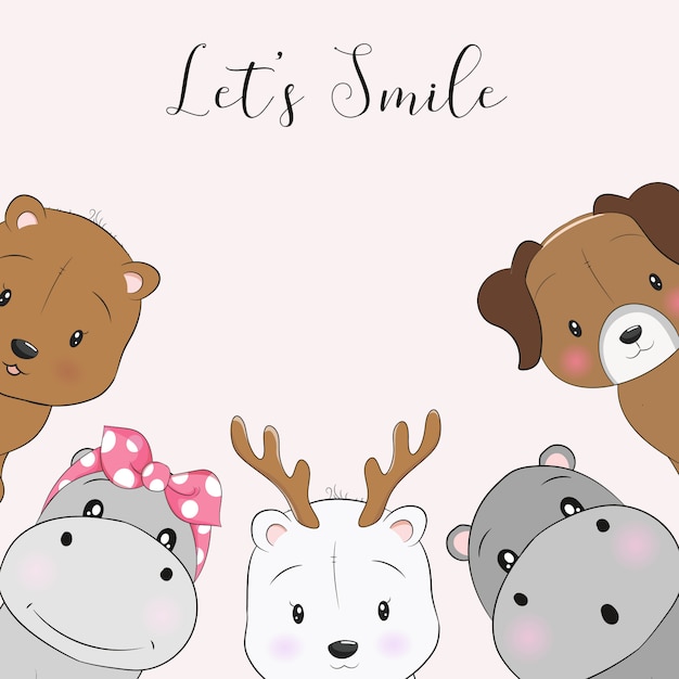 Cute cartoon animals smile