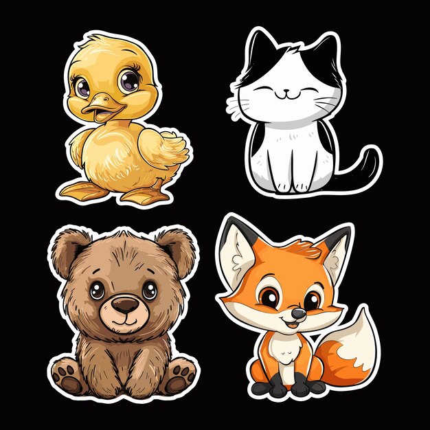 Vector cute cartoon animals sticker vector