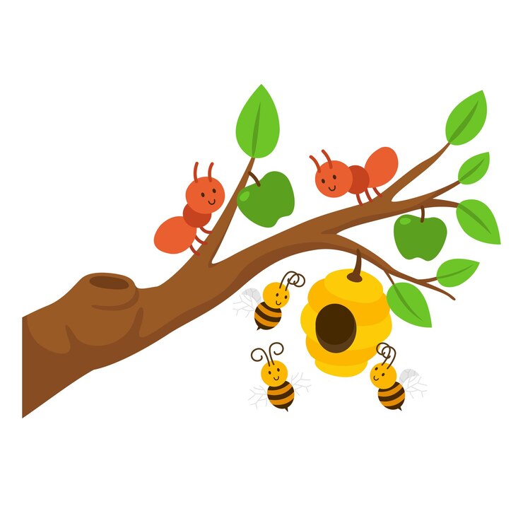 Vector cute cartoon ant and bee character