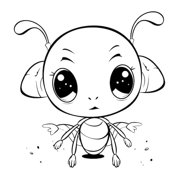 Vector cute cartoon ant black and white vector illustration for coloring book