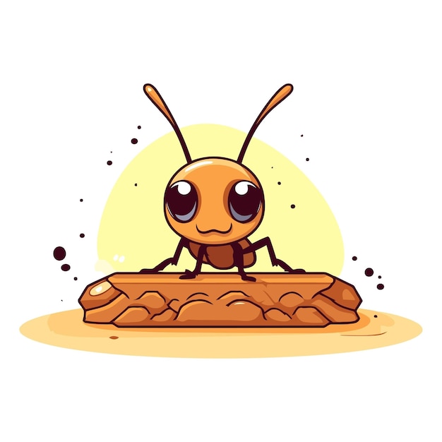 Cute cartoon ant sitting on a piece of bread